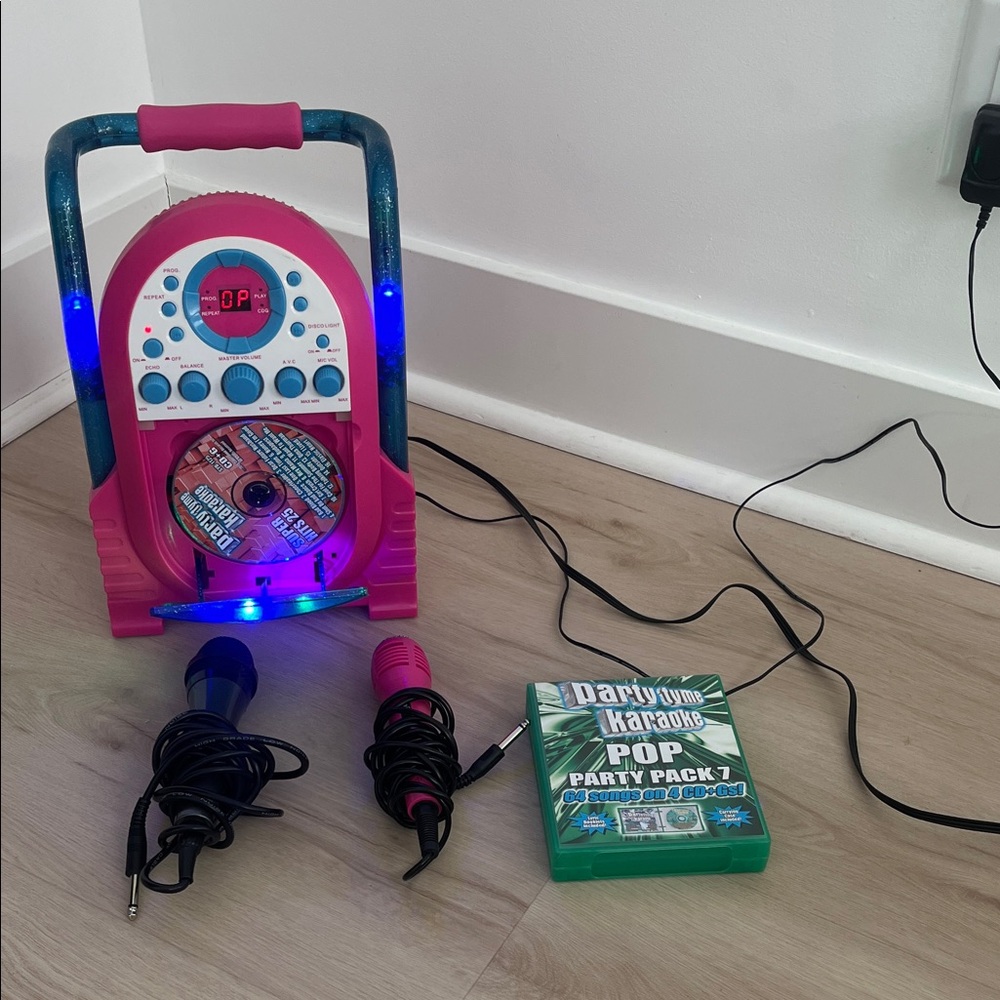Pink Karaoke Machine with Microphones